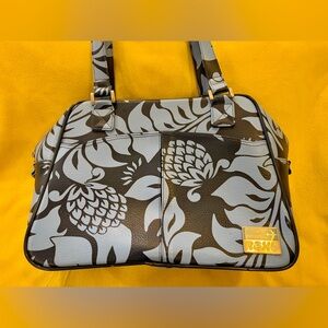 Vintage ROXY Duffle Weekender Overnight Bag Blue Floral Luggage Plastic Lines